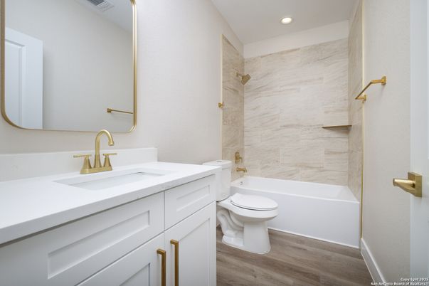 Bathroom, Interior, Recessed Lighting, Wood Texture Flooring