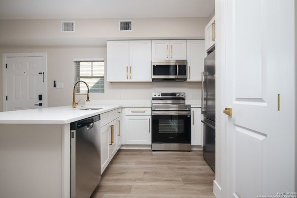 Interior, Kitchen, Stainless Steel Appliances, Wood Texture Flooring
