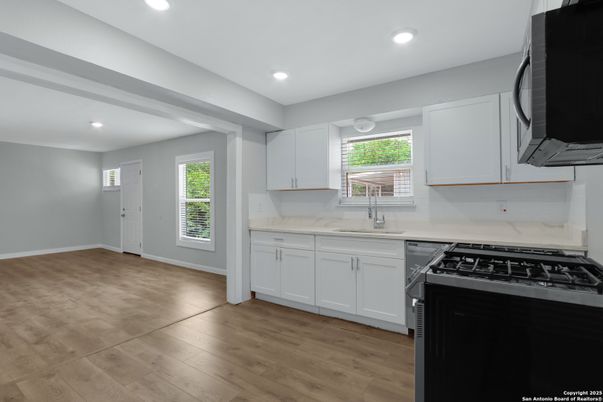 Interior, Kitchen, Recessed Lighting, Wood Texture Flooring