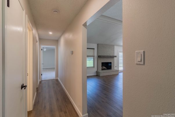 Fireplace, Interior, Recessed Lighting, Wood Texture Flooring