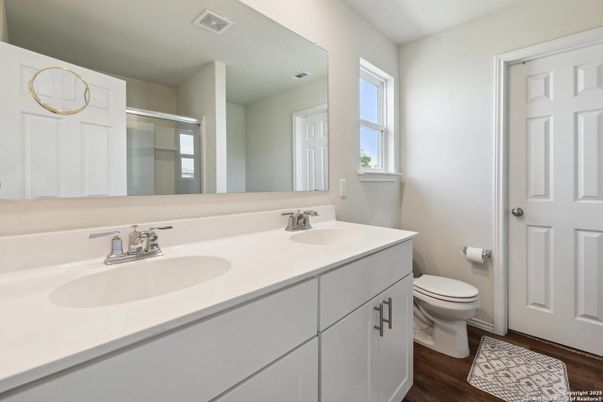 Bathroom, Dual Sink Vanities, Interior, Wood Texture Flooring