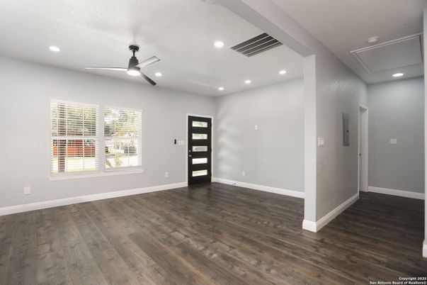 Empty room, Interior, Recessed Lighting, Wood Texture Flooring