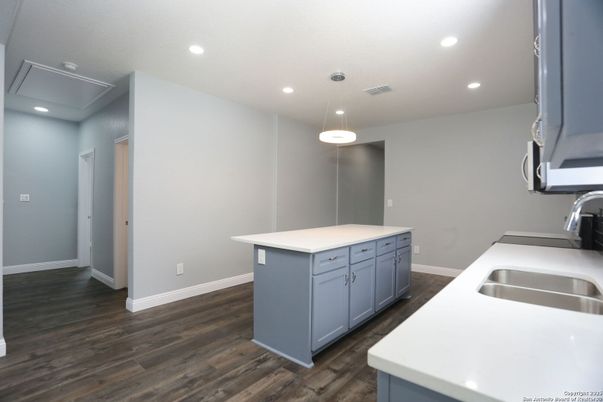Interior, Kitchen, Pendant Lights, Recessed Lighting, Wood Texture Flooring