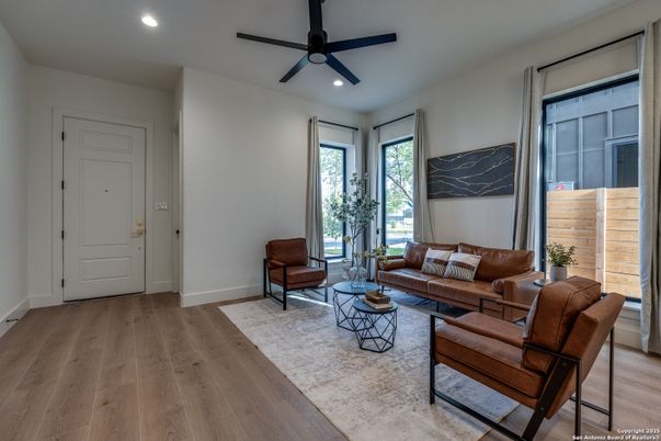 Interior, Living room, Recessed Lighting, Wood Texture Flooring