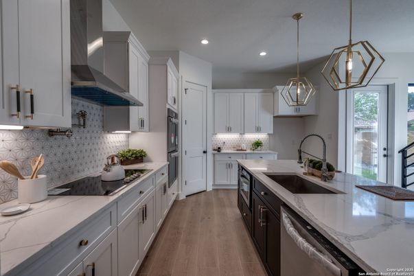 Interior, Kitchen, Pendant Lights, Recessed Lighting, Wood Texture Flooring