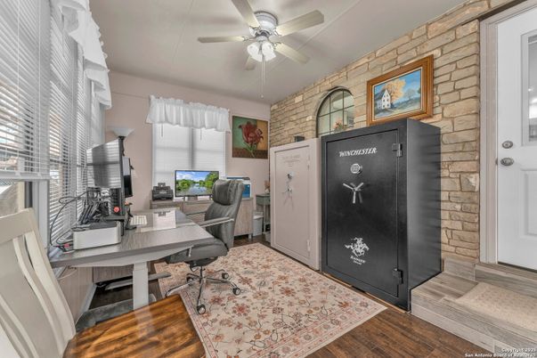 Home Office, Interior, Stone Walls, Wood Texture Flooring