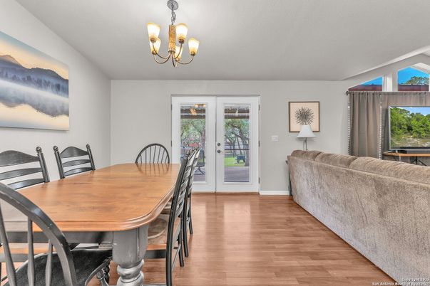 Chandelier, Dining room, Interior, Wood Texture Flooring