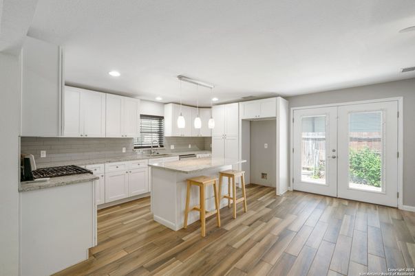 Interior, Kitchen, Pendant Lights, Recessed Lighting, Wood Texture Flooring