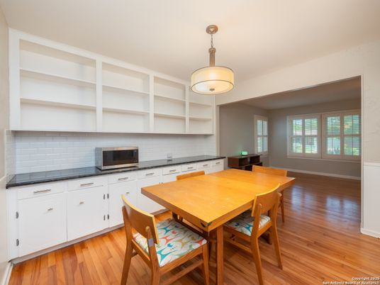 Dining room, Interior, Pendant Lights, Wood Texture Flooring