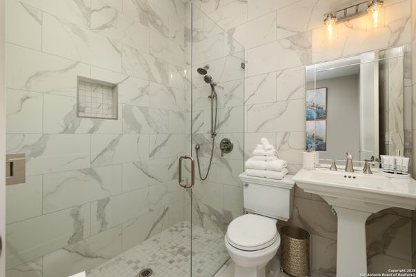 Bathroom, Glass Shower, Interior, Marble Walls