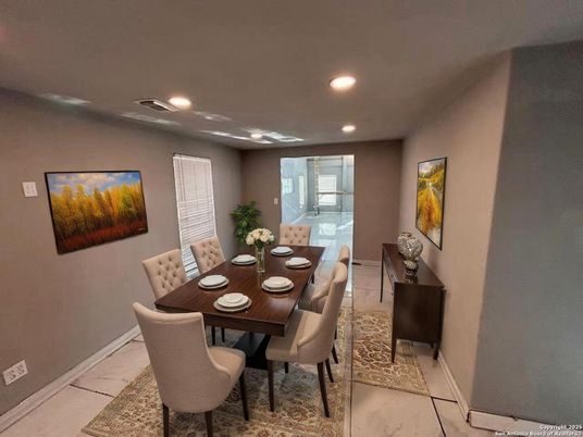 Dining room, Interior, Marble, Recessed Lighting