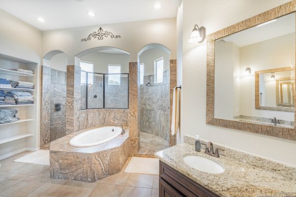 Bathroom, Dual Sink Vanities, Glass Shower, Interior, Recessed Lighting
