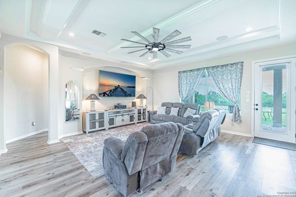 Interior, Living room, Recessed Lighting, Wood Texture Flooring