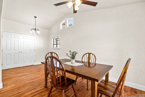 Dining room, Interior, Pendant Lights, Wood Texture Flooring