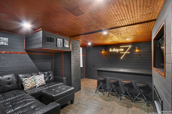 Interior, Recessed Lighting, Stone Walls, Wooden Ceilings, Wood Texture Flooring