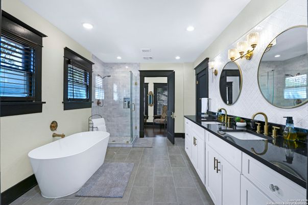 Bathroom, Dual Sink Vanities, Free Standing Baths, Glass Shower, Interior, Recessed Lighting