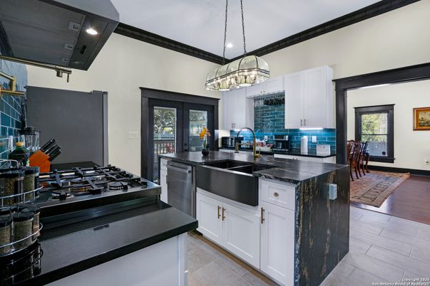 Interior, Kitchen, Pendant Lights, Recessed Lighting, Wood Texture Flooring