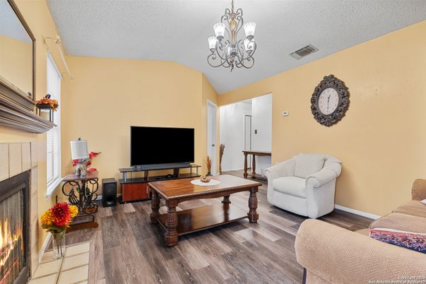 Chandelier, Fireplace, Interior, Living room, Wood Texture Flooring