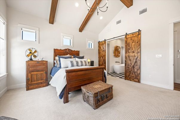 Bedroom, Interior, Recessed Lighting, Wooden Beams