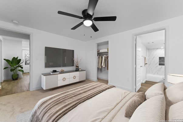 Bedroom, Interior, Marble Walls, Wood Texture Flooring