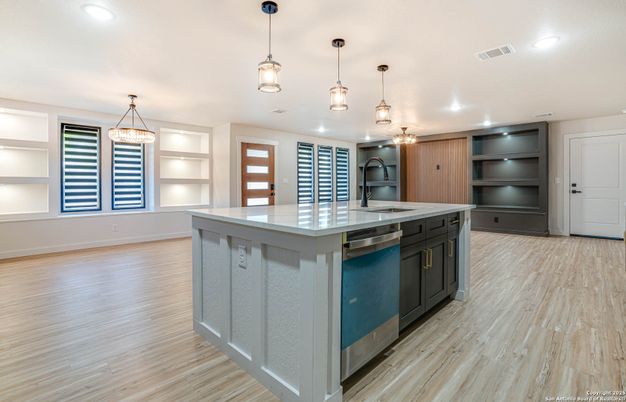 Interior, Kitchen, Pendant Lights, Recessed Lighting, Wood Texture Flooring