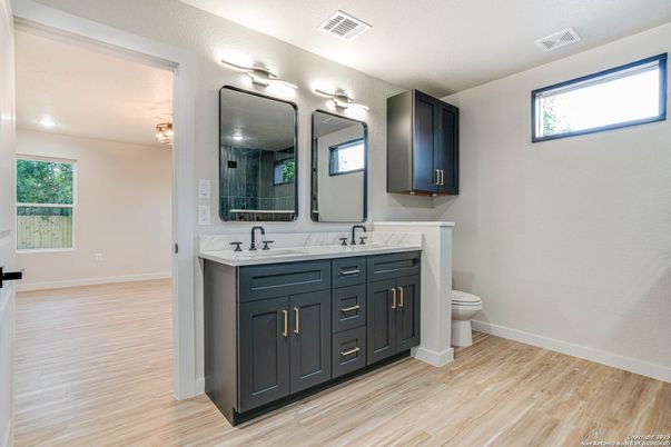 Bathroom, Dual Sink Vanities, Interior, Wood Texture Flooring