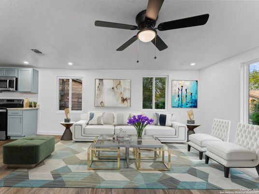 Interior, Kitchen, Living room, Recessed Lighting, Stainless Steel Appliances, Wood Texture Flooring