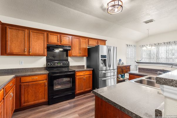 Interior, Kitchen, Pendant Lights, Wood Texture Flooring