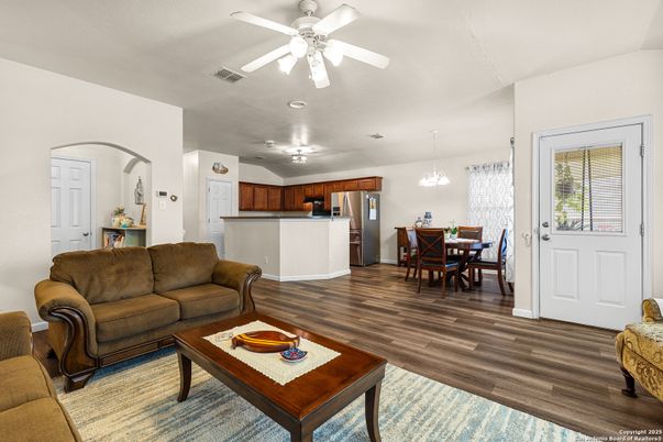 Chandelier, Dining room, Interior, Kitchen, Living room, Pendant Lights, Wood Texture Flooring