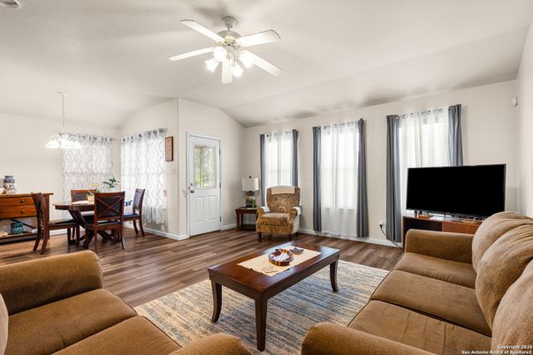 Dining room, Interior, Living room, Pendant Lights, Wood Texture Flooring