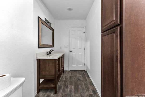Bathroom, Dual Sink Vanities, Interior, Wood Texture Flooring