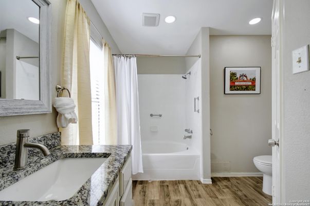 Bathroom, Interior, Recessed Lighting, Wood Texture Flooring