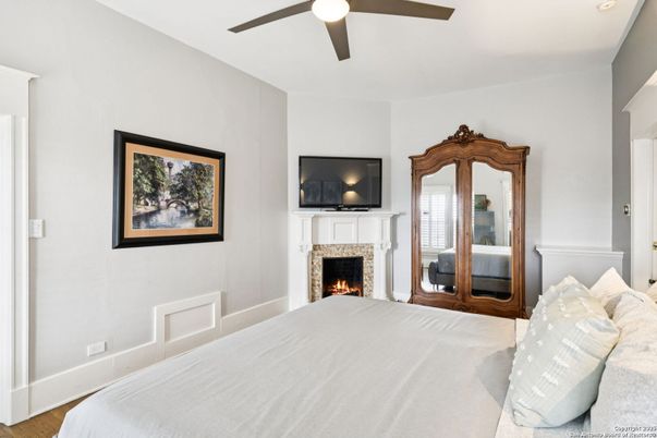 Bedroom, Fireplace, Interior
