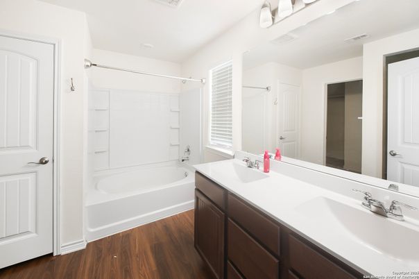 Bathroom, Dual Sink Vanities, Interior, Wood Texture Flooring