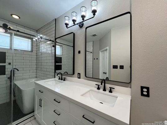 Bathroom, Dual Sink Vanities, Glass Shower, Interior, Recessed Lighting