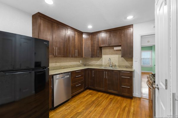 Interior, Kitchen, Recessed Lighting, Wood Texture Flooring