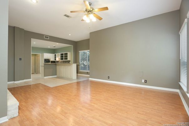 Empty room, Interior, Kitchen, Recessed Lighting, Wood Texture Flooring
