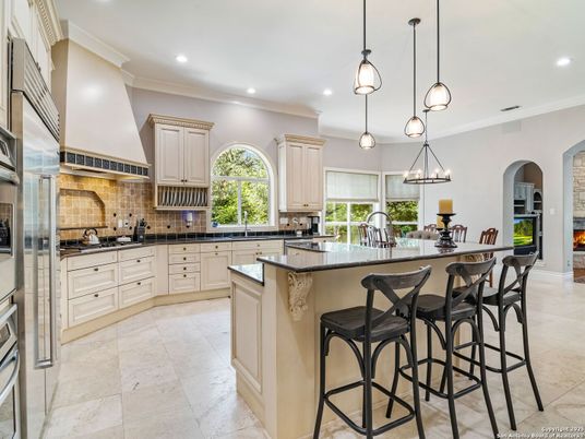 Fireplace, Interior, Kitchen, Pendant Lights, Recessed Lighting, Stainless Steel Appliances