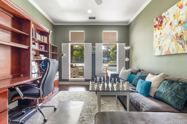 Home Office, Interior, Recessed Lighting, Wood Texture Flooring
