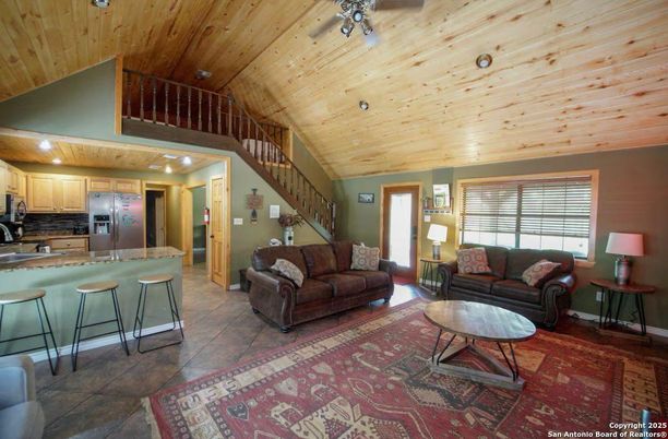 Interior, Kitchen, Living room, Recessed Lighting, Stainless Steel Appliances, Wooden Ceilings