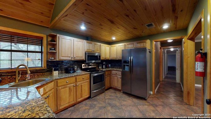Interior, Kitchen, Recessed Lighting, Stainless Steel Appliances, Wooden Ceilings