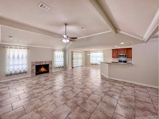 Empty room, Fireplace, Interior, Kitchen, Recessed Lighting