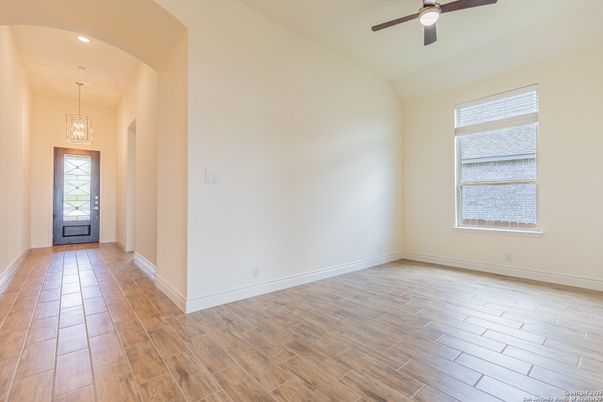 Empty room, Interior, Pendant Lights, Recessed Lighting, Wood Texture Flooring