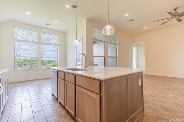 Interior, Kitchen, Pendant Lights, Recessed Lighting, Wood Texture Flooring