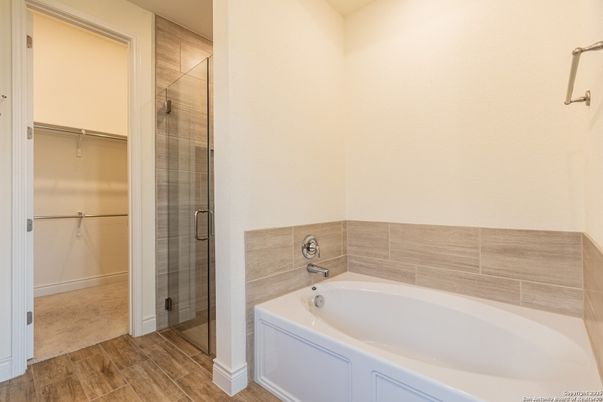 Bathroom, Glass Shower, Interior, Wood Texture Flooring