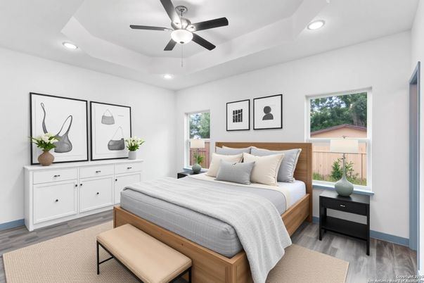 Bedroom, Interior, Recessed Lighting, Wood Texture Flooring