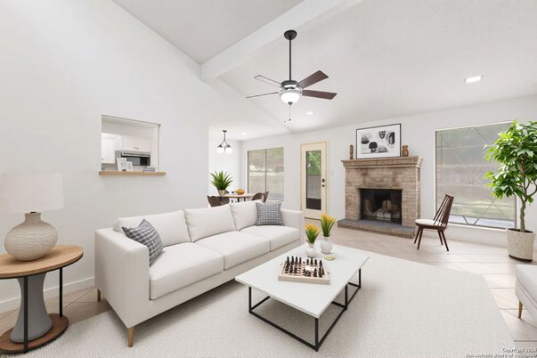 Dining room, Fireplace, Interior, Living room, Pendant Lights, Recessed Lighting