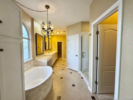 Bathroom, Chandelier, Glass Shower, Interior