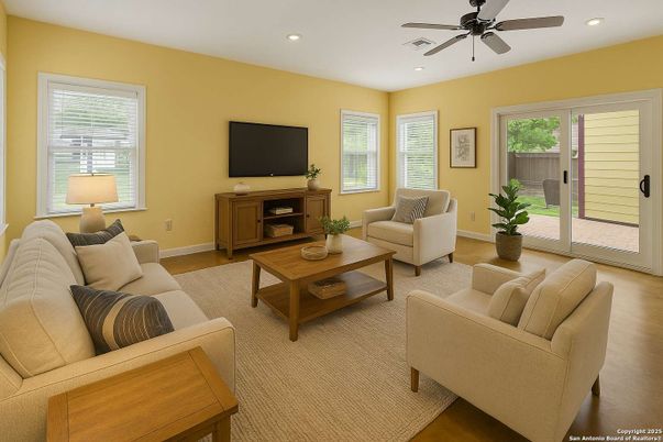 Interior, Living room, Recessed Lighting, Wood Texture Flooring