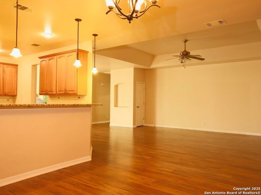Empty room, Interior, Pendant Lights, Wood Texture Flooring